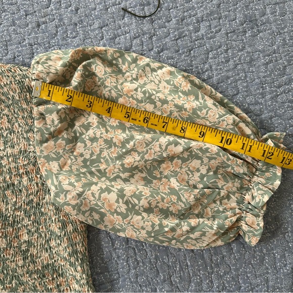 Polagram Dress Floral Green Maxi Smocked Bodice Three Tiered RuffleS Size M - Picture 15 of 15